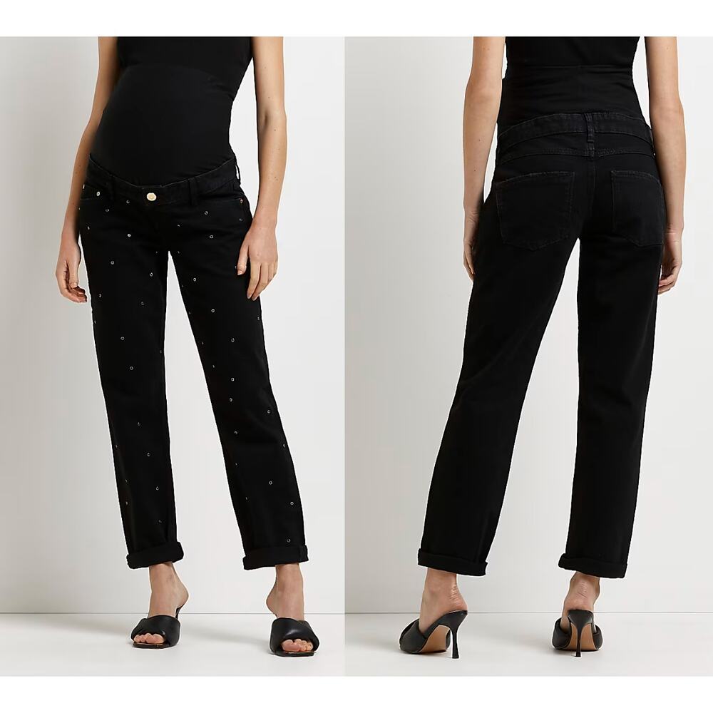 River Island Black mid rise‎ maternity mom jeans size 12